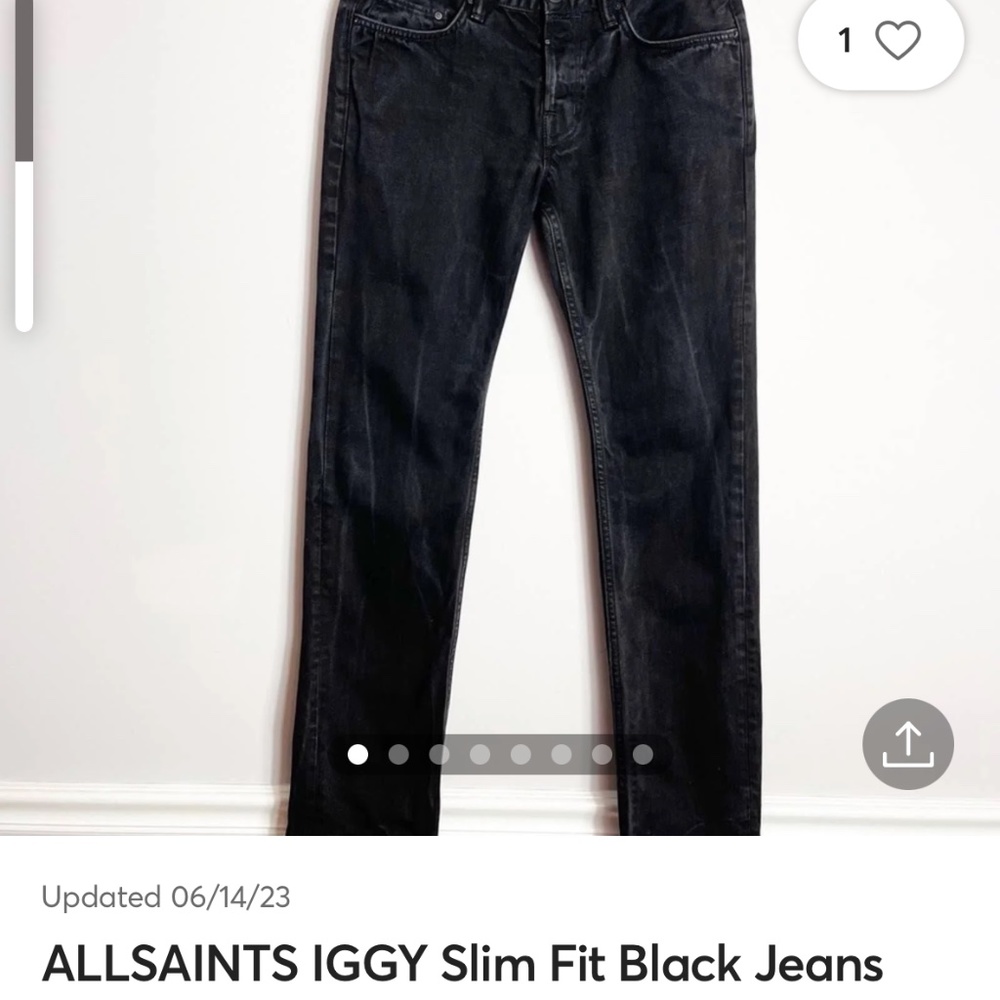 All Saints Men's Iggy Slim Jeans - Black Size 36 Fits like a 29-30 - Picture 2 of 9